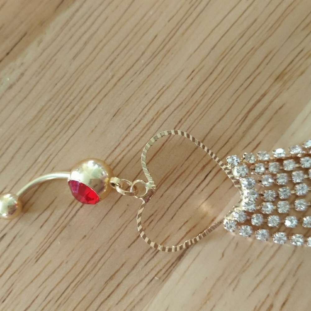 ※NEW※ HEART RED + GOLD BELLY BUTTON RING - NAVEL - Picture 3 of 5